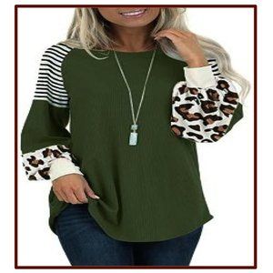 Etcy Color Block Leopard Stripes Long Sleeve Top